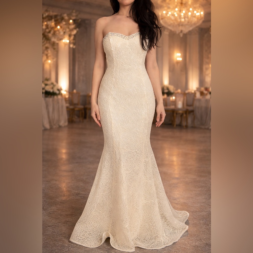 Elegant Cream Lace Wedding Gown